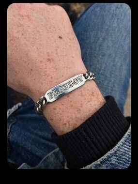 PLAYBOY Silver Tone Logo Link Bracelet